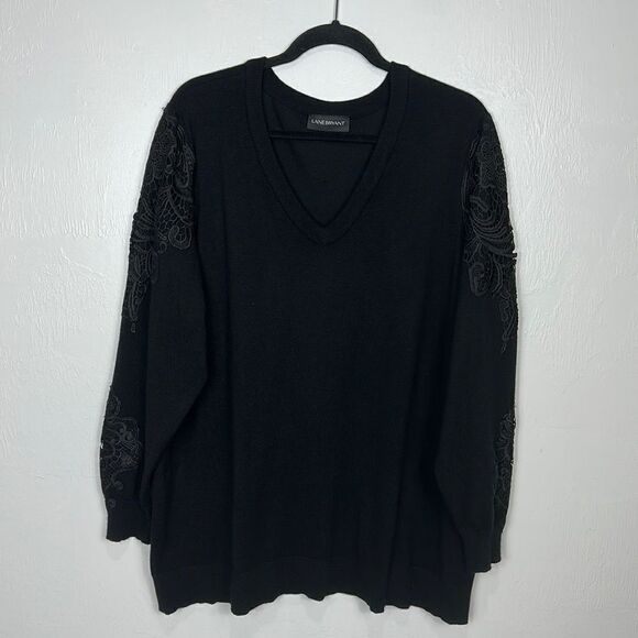 Lane Bryant Black Long Sleeve Lace Appliqué Sweater Size 24/26 - Picture 1 of 10